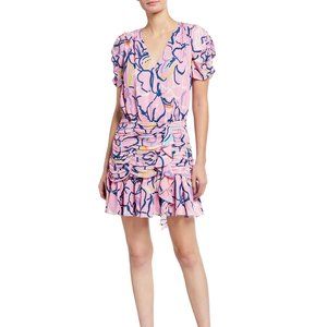 TANYA TAYLOR Zora Short-Sleeve Squiggle Silk Dress